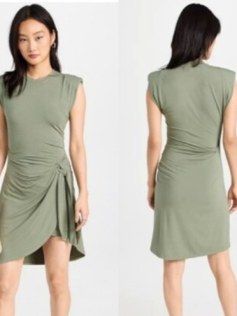 JONATHAN SIMKHAI • Tamar jersey dress Olive Green cap sleeve front tie Small